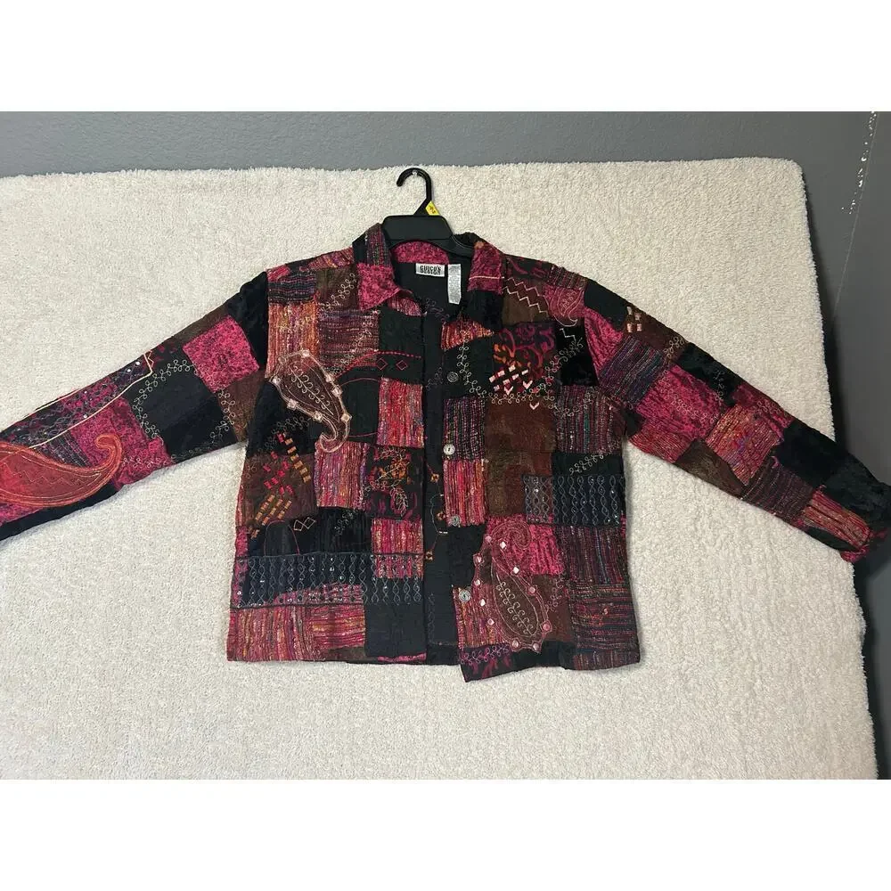 Chicos Design Boho, Tapestry, Patchwork Embroidered Jacket Sz. 3. Party workwear